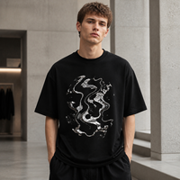 Kaos Katun Hitam Oversize Pria Custom dengan Cetak Foil Metalik untuk Grosir Label Pribadi