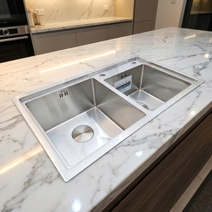 Wholesale Handmade Modern Kitchen Sink Stainless Steel Double Bowl Undermount <b>Vegetable</b> Washing Basin with Two Holes - Product Image 1