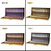 Couteau de luxe Portable fourchette cuillère ensemble de dîner 48 pièces ensemble de couverts en acier inoxydable avec étui en bois