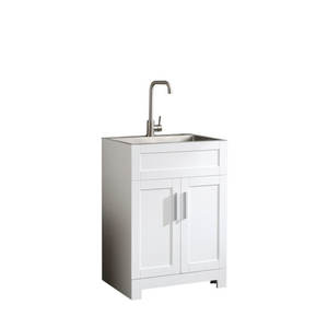 Tocador de baño de PIE BLANCO moderno, puerta con acabado lacado, cuerpo de MDF, espejo de cobre cerámico, ropa resistente al agua - Product Image 2