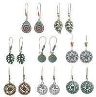 Boucles d'oreilles pendantes vintage bohèmes rétro baroques avec feuille de Monstera pour femme
