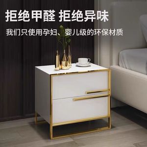 Modern Minimalist <b>Bedside</b> Table White Glass Gold Frame Bedroom <b>Storage</b> Nightstand - Product Image 4