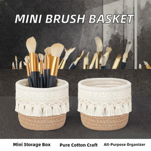 Handwoven Cotton <b>Rope</b> Makeup Brush Holder Organizer Tassel Tumblers Mini Storage <b>Basket</b> for Vanity Bathroom Desk - Product Image 2