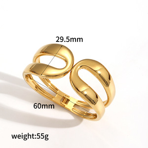 Geometric Stainless Steel Spring Open <b>Bangle</b> 18k Gold Plated Titanium Steel <b>Bracelet</b> For Women Wide Face Jewelry - Product Image 4