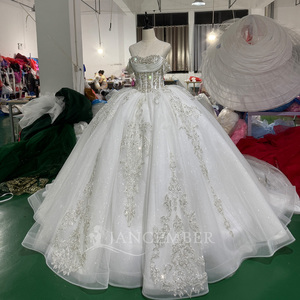 Mc055 Off Shoulder <b>Wedding</b> <b>Dress</b> Corset Boned Bodice <b>Silver</b> Crystal Sequin Lace Applique Sparkling Tulle Jancember - Product Image 5