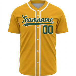 Camiseta de Béisbol Personalizada Amarilla y Verde con Nombre del Equipo Impreso, Manga Corta, Cierre de Botones, Prenda Deportiva de Poliéster que Absorbe la Humedad para Hombre - Product Image 1