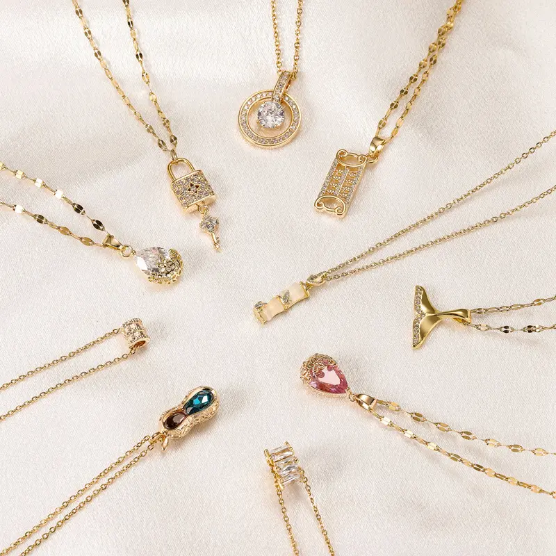 Kalung Baja Titanium Wanita, Perhiasan Modis Perempuan, Kalung Stainless Steel Lapis Emas dengan Berbagai Bentuk Yang Dipersonalisasi
