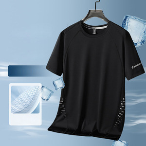 Camiseta de Manga Corta de Seda de Hielo Delgada de Alta Gama para Hombre, Transpirable, Informal, de Secado Rápido, Talla Grande, Adecuada para el Verano - Product Image 3
