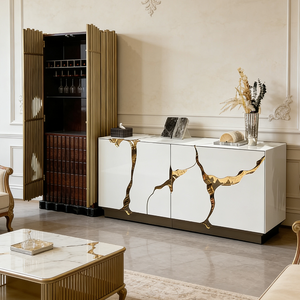 <span class=keywords><strong>Buffet</strong></span> en bois avec fissures dorées au design créatif, rangement en métal, salle à manger, salon, meubles de luxe pour villa - Product Image 3