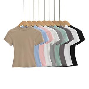 T-shirt décontracté d'été pour <span class=keywords><strong>femme</strong></span>, coupe classique, manches courtes, imprimé contrasté, logo personnalisé, jersey - Product Image 1