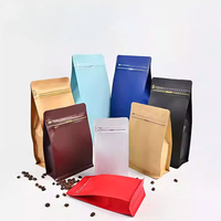 Sacs à café réutilisables personnalisés pour aliments, recyclables, avec fermeture éclair, pochettes debout semi-transparentes, sacs à thé imprimés avec valve