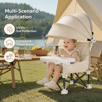 Chaise haute portable pour bébé, siège pliable pour tout-petit avec pare-soleil, plateau d'alimentation, chaise légère pour le jardin, les voyages et l'extérieur