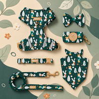 Harnais de luxe personnalisé OKKPETS 2026, harnais réglable pour chien, harnais imprimé vert forêt, laisse et collier assortis