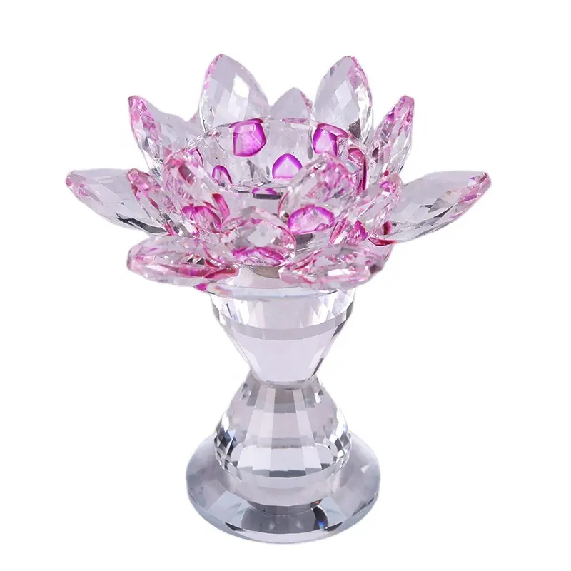 Venta al por mayor budista candelabro de cristal de vela de flor de loto soportes para casa Decoración de mesa