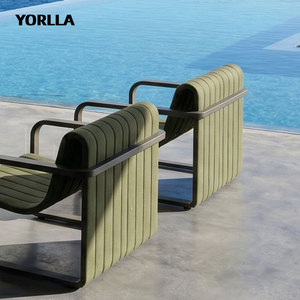 Ensemble <span class=keywords><strong>de</strong></span> canapés d'extérieur modernes en aluminium avec revêtement côtelé, mobilier <span class=keywords><strong>de</strong></span> patio, canapé lounge 4 pièces - Product Image 4