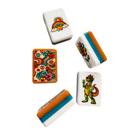 Mahjong Amerika Akrilik Oranye Cyan Tiga Lapis, Pola Naga Bunga Perdamaian Gitar Hippie Retro 166pcs Set Permainan Meja