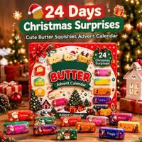 Calendrier de l'Avent de Noël 24 compartiments, Boîte mystère, Jouet anti-stress souple en forme de bâton de beurre, Cadeau surprise de compte à rebours de Noël pour enfants