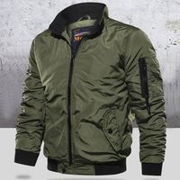 Blouson col montant épais pour hommes, veste aviateur décontractée, couleur unie, fermeture éclair, grande taille, automne hiver,