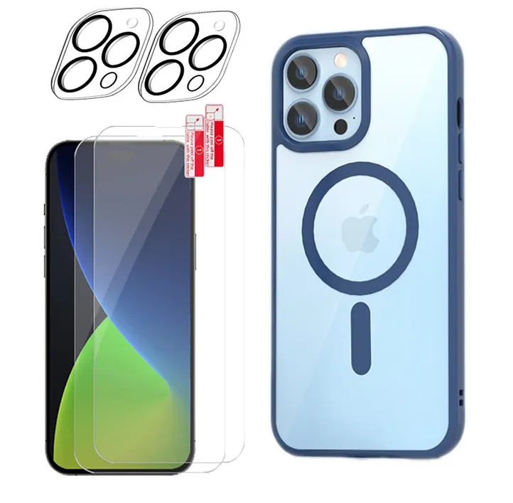 5 in 1 Bundle Set For iPhone 14 Series Magnetic Case Cover Shell Sreen Protector Camera Lens Cover Combo