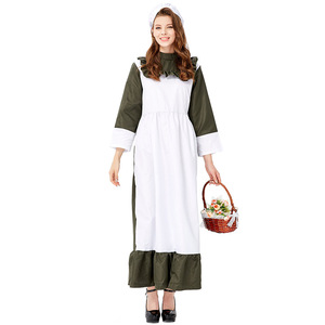Costume de femme de chambre pour femme, robe longue avec tablier et chapeau, noir, vert foncé, polyester, style européen adulte, source transfrontalière - Product Image 5
