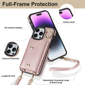 Custodia per telefono a portafoglio a tracolla per <span class=keywords><strong>iPhone</strong></span> 15 14 13 12 <span class=keywords><strong>11</strong></span> Pro Max <span class=keywords><strong>Cover</strong></span> in <span class=keywords><strong>pelle</strong></span> per Samsung S23 S22 con porta slot per schede - Product Image 5