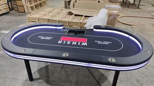 Table de <span class=keywords><strong>poker</strong></span> ovale de haute qualité avec pieds pliables de 2,4 m, pour 10 joueurs, avec éclairage LED, boîte de rangement, style moderne, pour le baccarat et autres jeux, en métal - Product Image 4