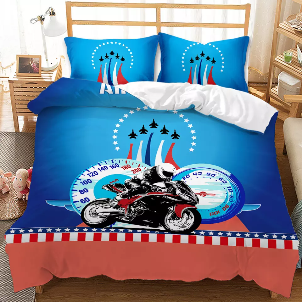 Dirt Bike Motocross Comforter Set Twin - Motorcycle Bedding For Kids Teens Adults