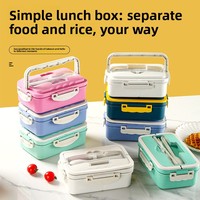 Meistverkaufte PP-Kunststoff Wiederverwendbare Tragbare Verstärkte Isolierte Lebensmittelverpackung Lunchbox Zweistöckig mit Unterteilten Fächern Versiegelt Modern