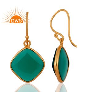 Pendientes de Ónice Verde, Estilo Indio, Chapados en Oro, Plata 925, Engaste de Bisel, Pendientes Colgantes, Fabricante de Joyería - Product Image 2
