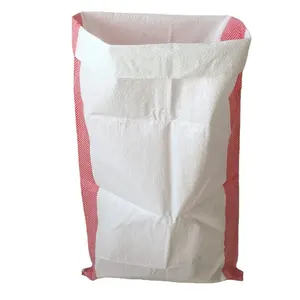 Bolsas de arroz de grano de polipropileno, bolsa tejida de pp con estampado de diseño personalizado amigable, color blanco con línea roja