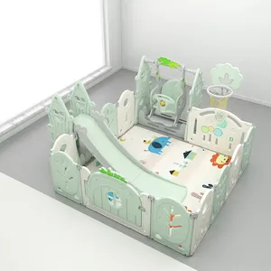 MIGO 곰 다기능 접이식 클래식 실내 아기 놀이터 안전 플라스틱 울타리 팝업 대형 사각형 어린이 놀이터