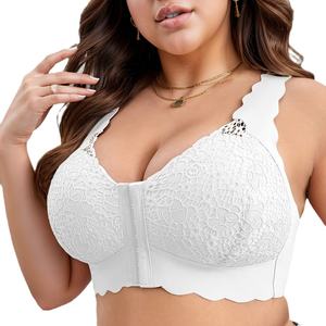 Soutien-Gorge Push-Up Fin en Dentelle avec Fermeture Devant, Grande <span class=keywords><strong>Taille</strong></span>, Respirant, Motif Uni, Pour Grandes Bonnets - Product Image 5