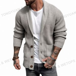 Custom <strong>Cardigan</strong> <strong>Men's</strong> Jersey Button-Down Shawl Collar <strong>Cardigans</strong> <strong>With</strong> <strong>Pockets</strong> Oversized Sweater - Product Image 1
