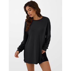 FOXA Women's Oversized Long Sleeve Tunic Top Loose Fit Athletic Gym Wear Solid Black Workout Shirt 2026 Outfit - Product Image 5