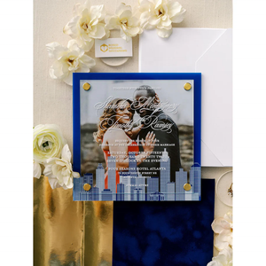 Invitación de boda de Skyline acrílico de doble capa <span class=keywords><strong>con</strong></span> foto cuadrada 3D de elegancia de lujo <span class=keywords><strong>con</strong></span> sobre de cartulina - Product Image 3