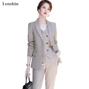 3 Pieces Set Quality Vest Pant Suit Office Ladies Work Wear for Women Female Formal Blazer Jacket with cropped Trousers