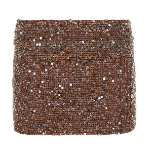 Mini-jupe crayon taille haute en tissu maille à sequins pour femme, sexy, couleur unie brillante, extensible, tenue de soirée - Product Image 6
