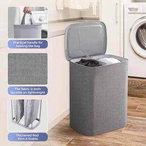 Wholesale Customized Size Polyester Reusable Foldable Laundry <b>Hamper</b> Bucket with Two Dividers Eco-friendly Storage Basket - Product Image 3