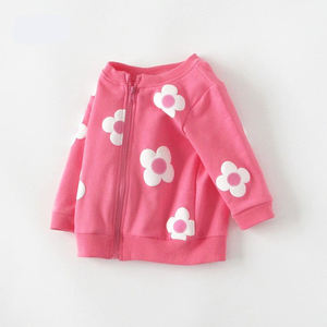 Felpa con Zip in Spandex/Cotone per Bambine, Collo Tondo, Polsini a Costine, Applicazione Floreale 3D, Rosa Tinta Unita, Colori Personalizzabili - Product Image 1