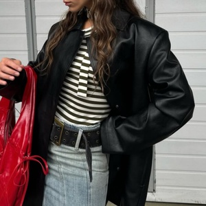 New Arrival High-End Autumn Women <b>Genuine</b> <b>Leather</b> <b>Jacket</b> Street Old Money <b>Jackets</b> Vintage Loose Drop Shoulder <b>Leather</b> <b>Jacket</b> - Product Image 2