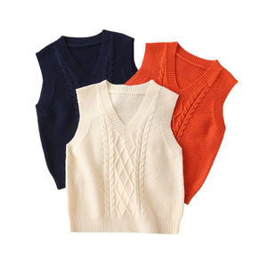 Gilet en tricot pour bébé sans manches à col en V personnalisé d'usine Gilet en tricot jacquard de couleur unie de haute qualité pour garçon - Product Image 5