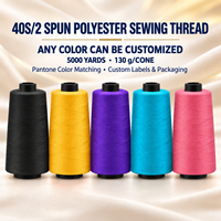 Fil à coudre en polyester filé 100% 40S/2 en vrac, haute ténacité, faible rétrécissement, pour surjeteuse industrielle, bobine conique, couleurs personnalisées