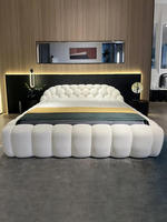 Lit Bulle Style Moderne Français Blanc pour Chambre à Coucher, Mousse Haute Densité, Doux, Grand Lit King Size, Cadre en Bois Gain de Place, Lit de Rangement, Meuble de Maison