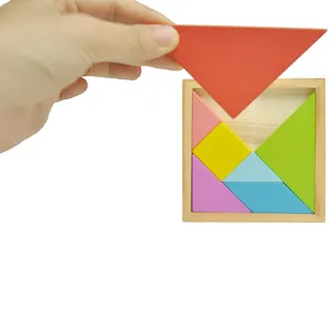 Alta Qualidade Math Jigsaw Game Imaginação Brinquedos Educativos Colorful Tangram Blocks Wooden Tangram Children Puzzle for Kids