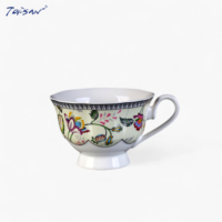 Chinoiserie Set cangkir dan piring keramik 180cc kuning mentega bunga elegan untuk pesta teh dan kopi