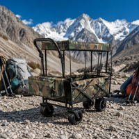 Chariot pliant industriel à quatre roues avec plateforme de toit, capacité de charge de 45 kg, pour camping en extérieur, remorquage d'enfants, courses/usage professionnel des outils