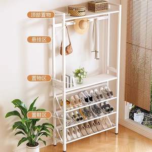 Étagère à chaussures multi-niveaux simple avec porte-manteau, meuble de rangement sur pied pour l'organisation des chaussures et des accessoires derrière la porte ou dans l'entrée - Product Image 1