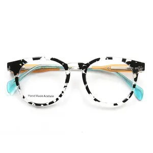 Montures de lunettes à rayures zébrées blanches en gros K9221 Acétate de haute qualité unisexe rond <span class=keywords><strong>noir</strong></span> pour lunettes de lecture - Product Image 1