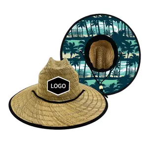 Wholesale Custom America Sombrero Beach Hat +Mat Grass Lifeguard Straw Hat With Camo Underbrim Print Straw Hats