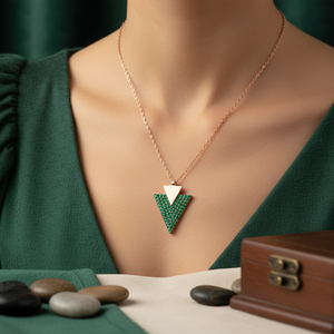 Inlaid Triangle <b>Emerald</b> Stone <b>Pendant</b> Wholesale Handcrafted 925 Sterling Silver Fashionable and Elegant Handcrafted Jewelry - Product Image 3
